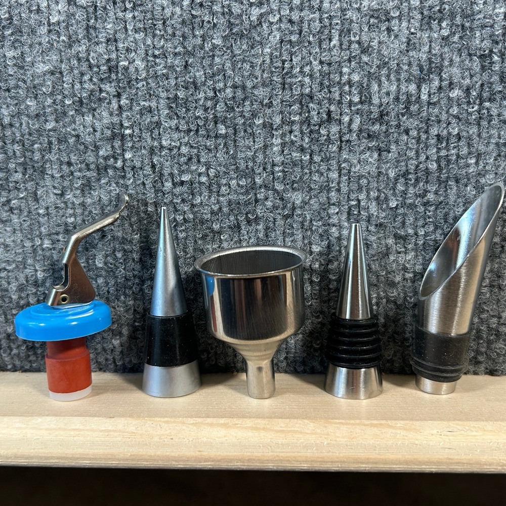 5pc Stainless Steel Barware Set Wine Bottle Stoppers Funnel Pour Spout Sealer